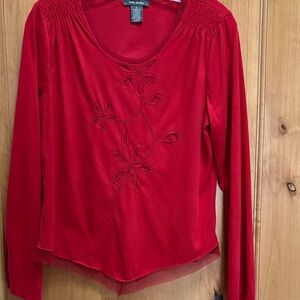 Kate Landry Red Floral Embroidered Blouse